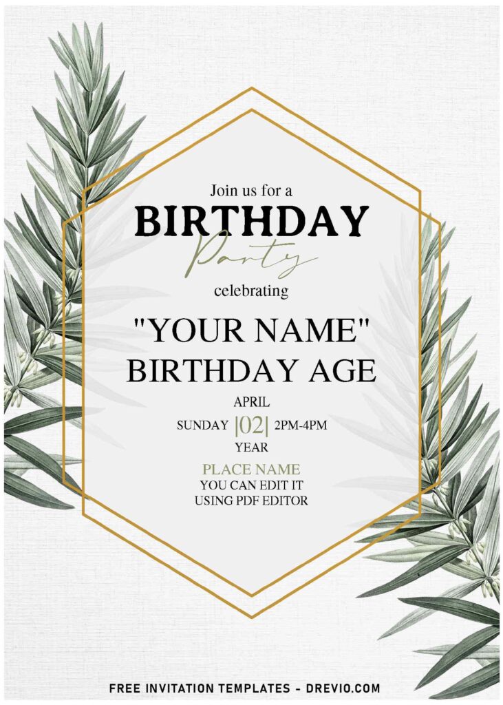 Free Editable PDF Gold Geometric Palm And Pampas Greenery Invitation Templates