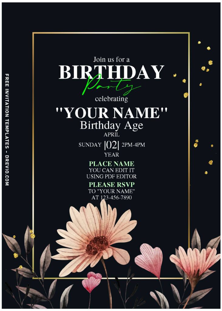 Free Editable PDF Gold Winter Daisy Floral Invitation Templates