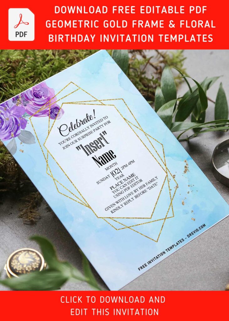 Free Editable PDF Lovely Geometric Purple Floral Invitation Templates