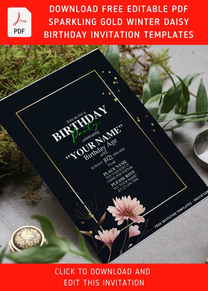 Free Editable PDF Lovely Gold Winter Daisy Floral Invitation Templates