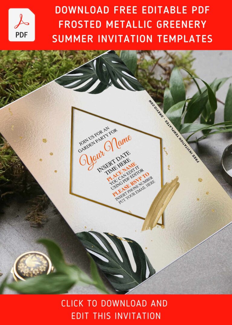 (Free Editable PDF) Aesthetic Greenery Crown Summer Birthday Invitation Templates with frosted sunset summer background