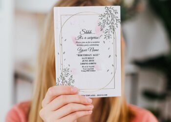 (Free Editable PDF) Elusive Geometric Greenery Eucalyptus Birthday Invitation Templates with aesthetic watercolor background