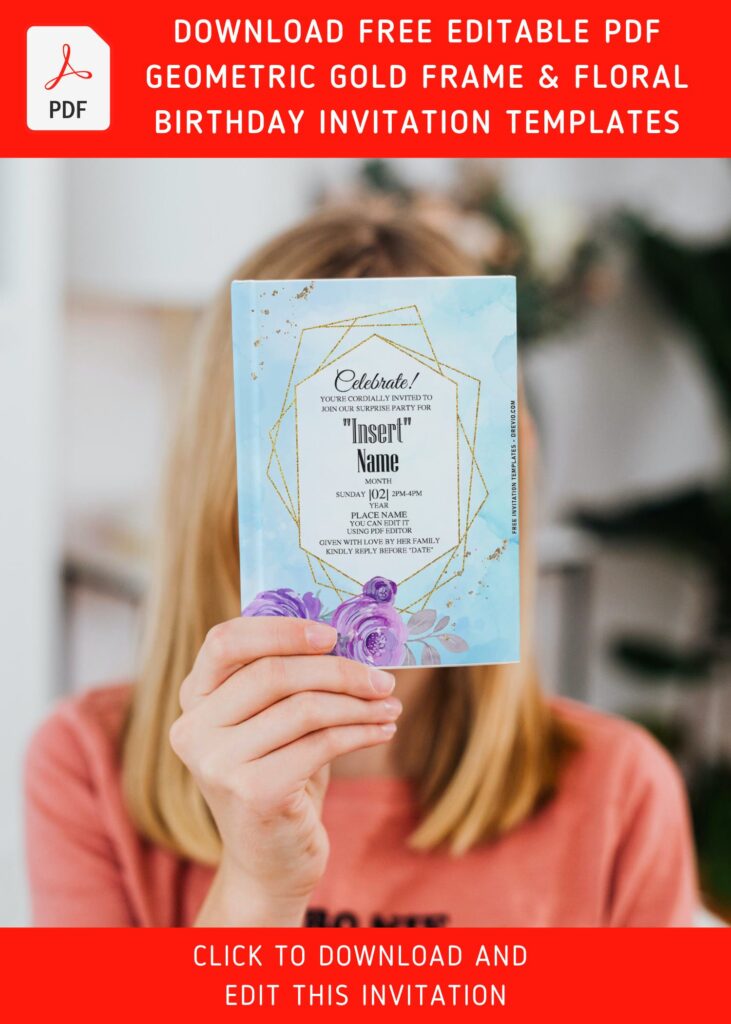 Free Editable PDF Modern Geometric Purple Floral Invitation Templates