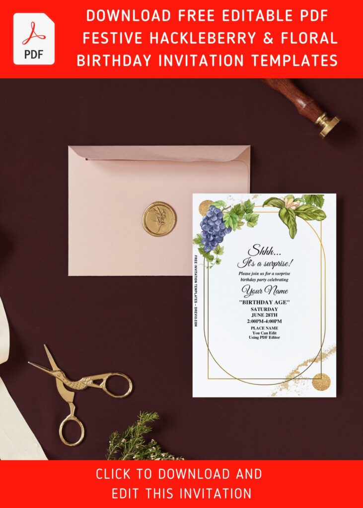 (Free Editable PDF) Festive Summer Huckleberry And Sunflower Invitation Templates with purple huckleberry