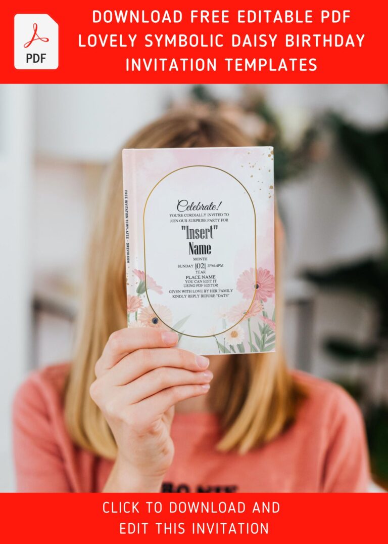 (Free Editable PDF) Lovely Symbolic Daisy Birthday Invitation Templates with editable text