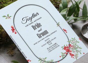(Free Editable PDF) Whimsical Coralberry And Baby's Breath Wedding Invitation Templates