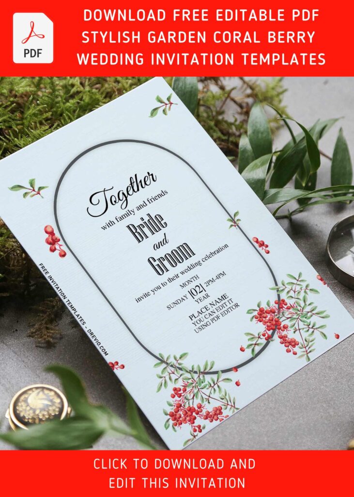 Free Editable PDF Modest Coral Berry Floral Invitation Templates