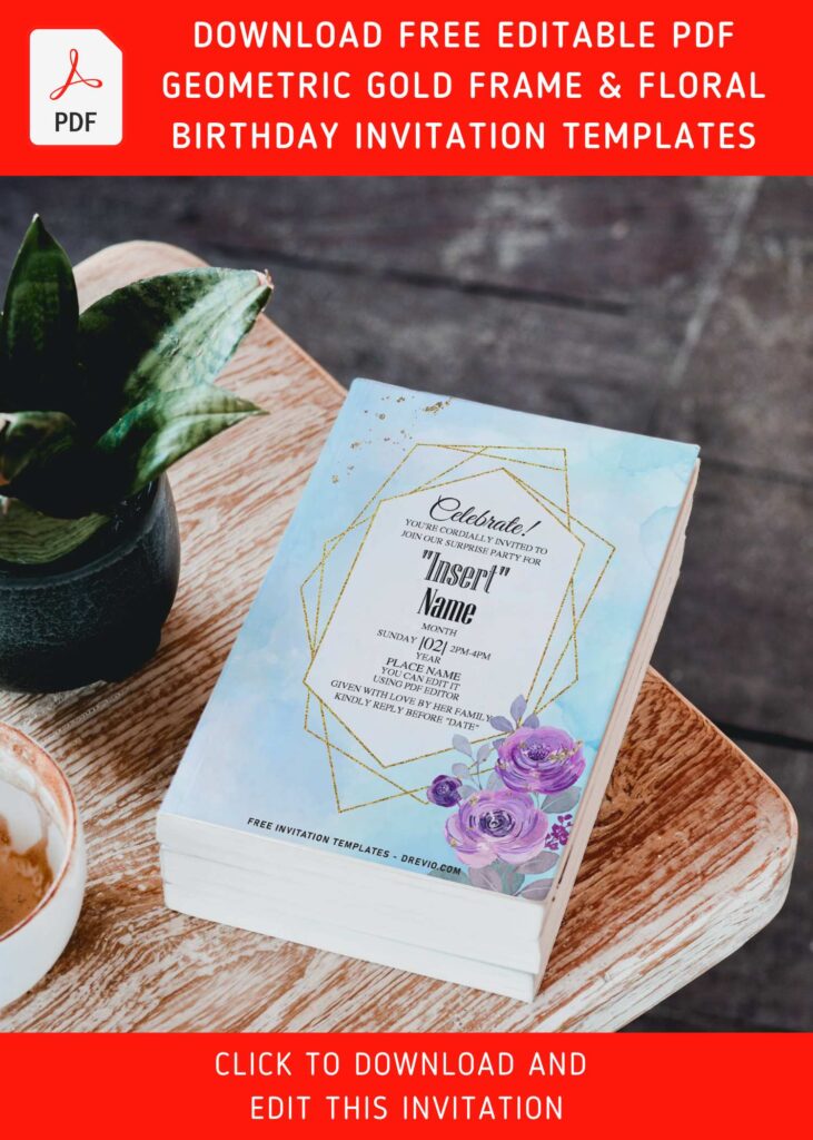 Free Editable PDF Modest Geometric Purple Floral Invitation Templates