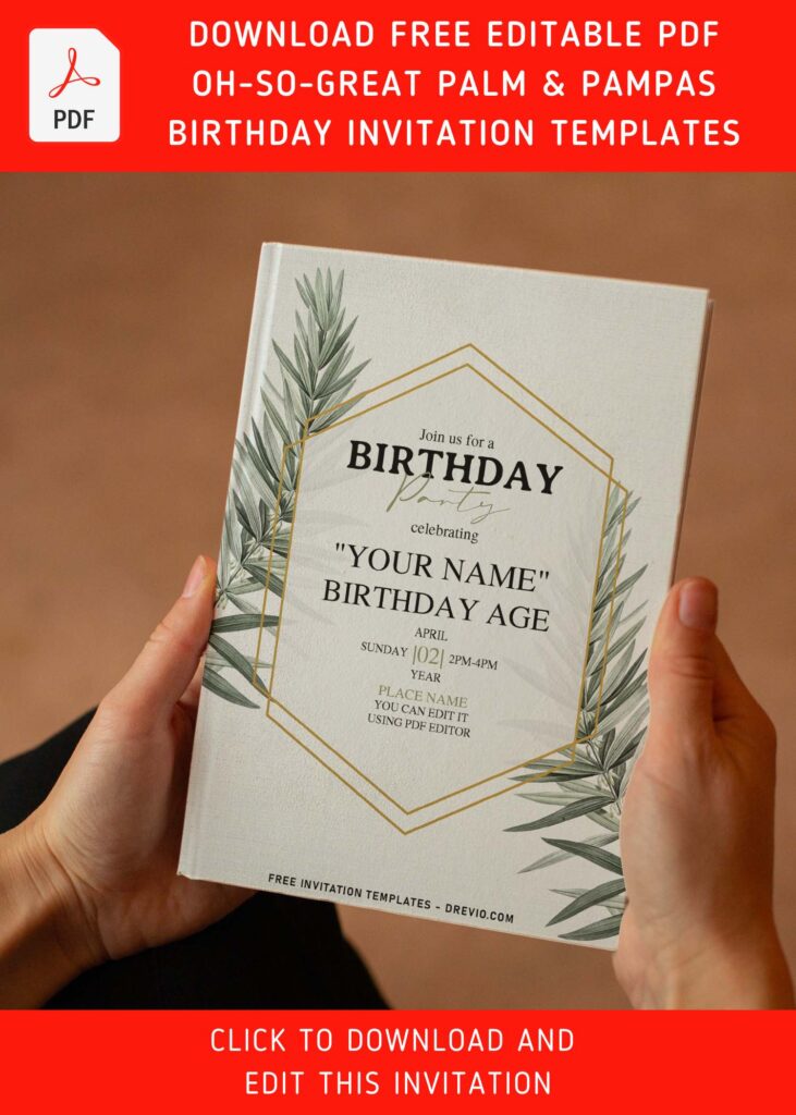Free Editable PDF Modest Palm And Pampas Greenery Invitation Templates