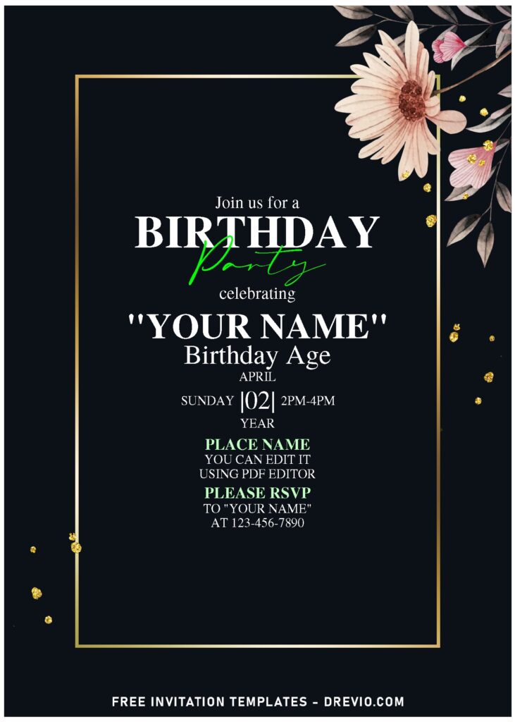 Free Editable PDF Sparkling Gold Winter Daisy Floral Invitation Templates 1