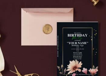 Free Editable PDF Sparkling Gold Winter Daisy Floral Invitation Templates