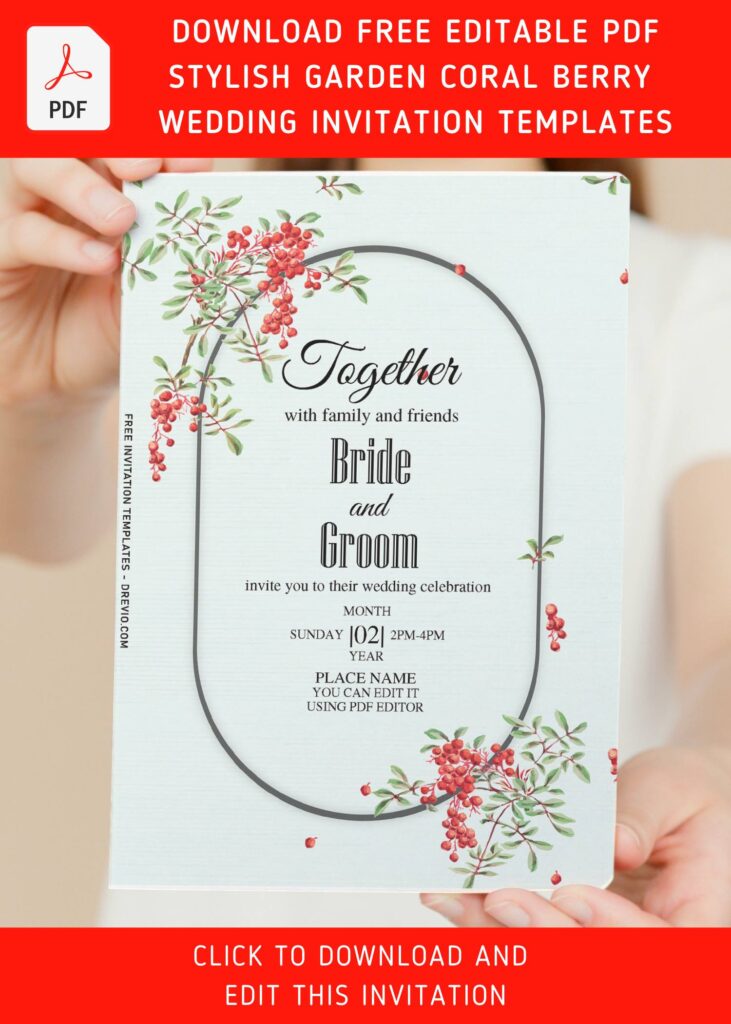 Free Editable PDF Splendid Coral Berry Floral Invitation Templates