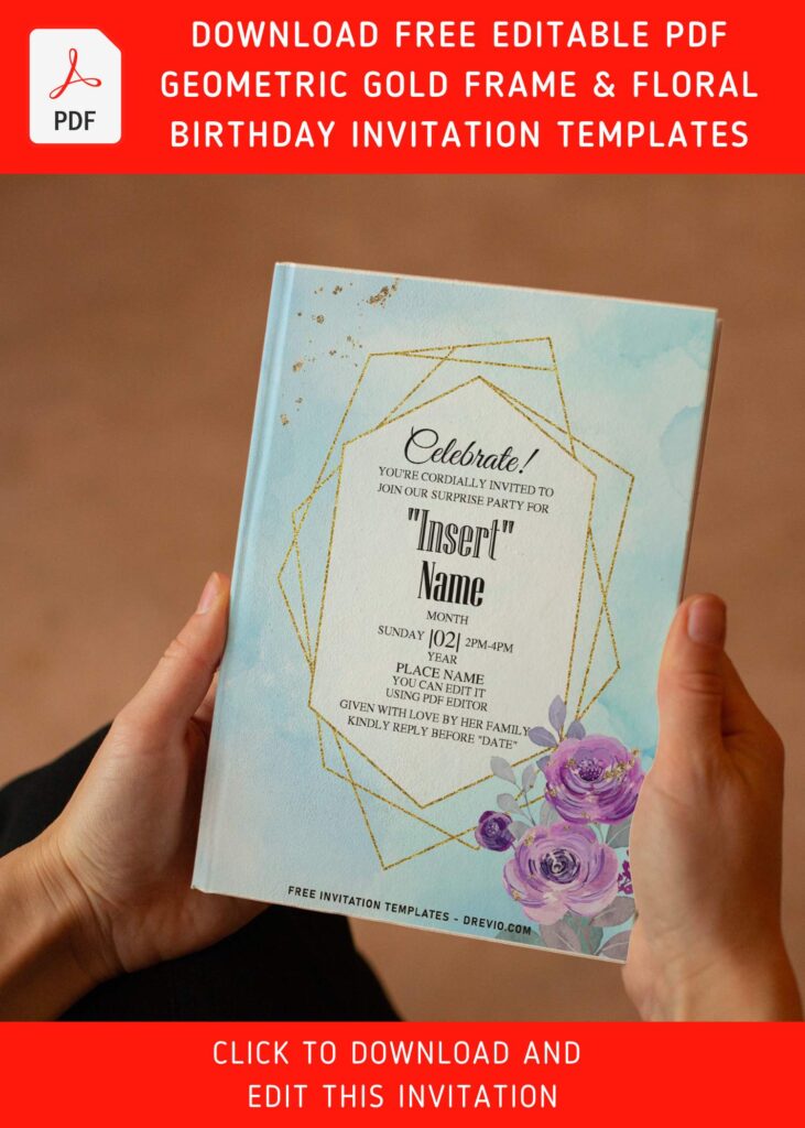 Free Editable PDF Splendid Geometric Purple Floral Invitation Templates