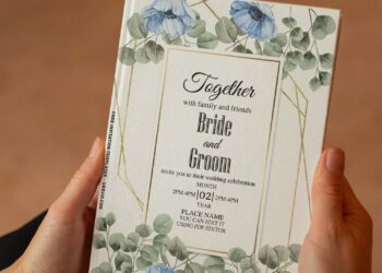 (Free Editable PDF) Gold Geometric Anemone And Dogwood Invitation Templates with watercolor anemone