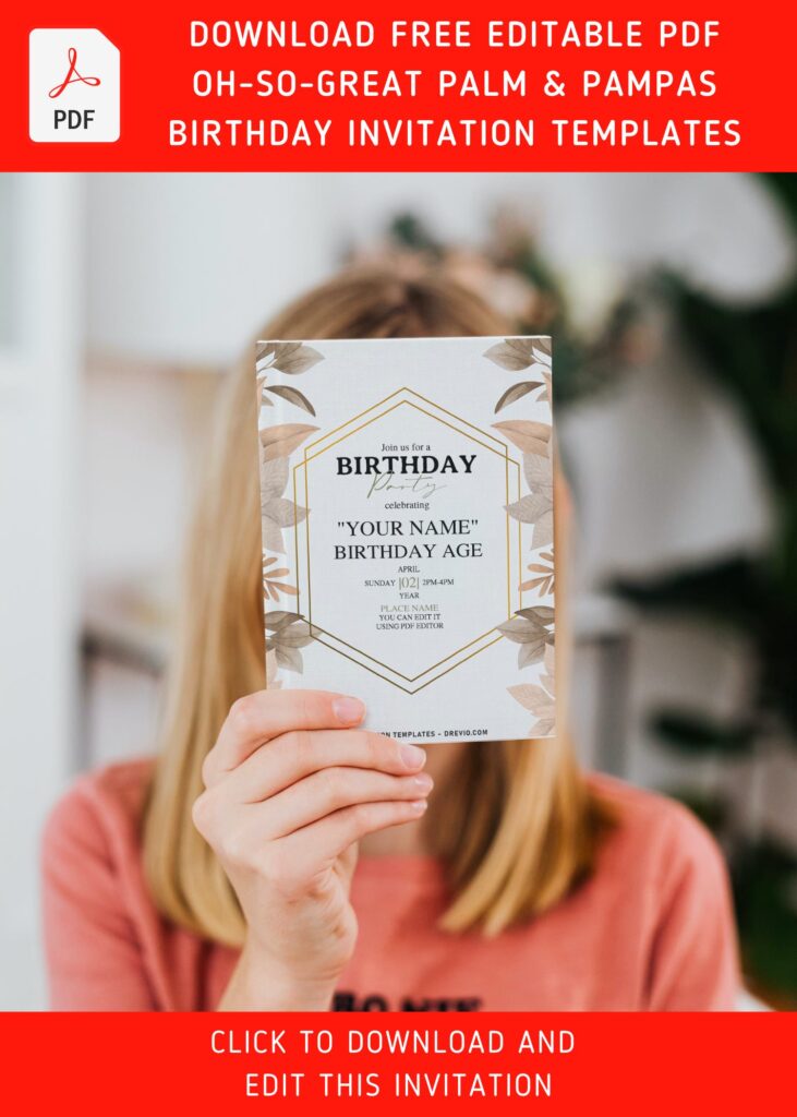 Free Editable PDF Stunning Gold Geometric Palm And Pampas Greenery Invitation Templates