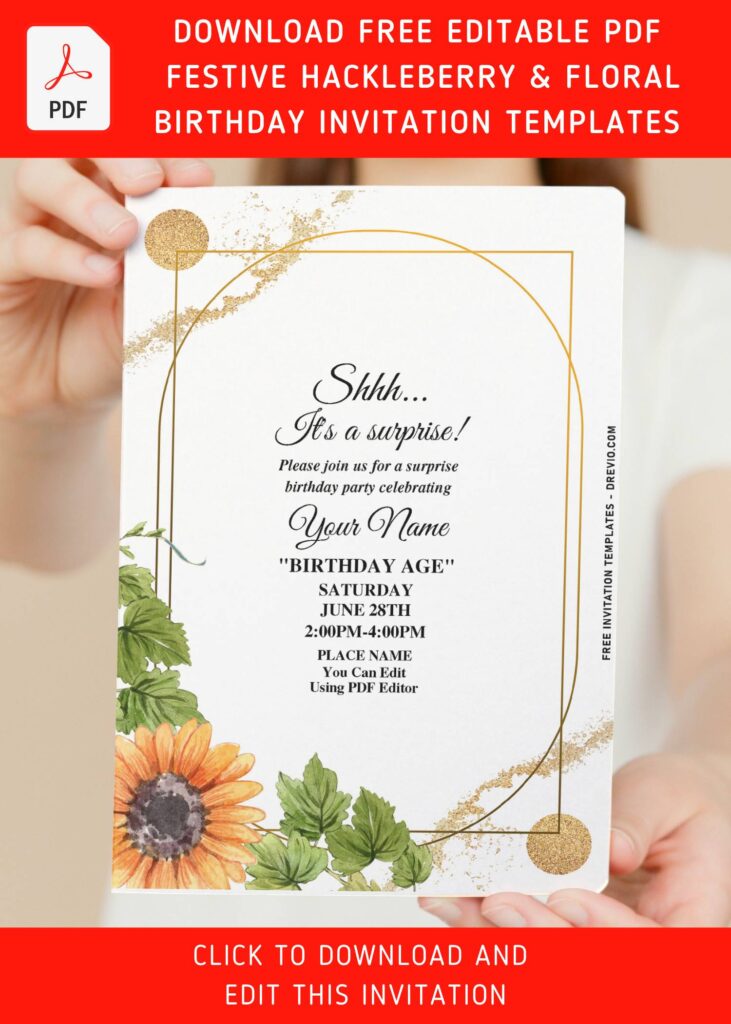 (Free Editable PDF) Festive Summer Huckleberry And Sunflower Invitation Templates with elegant script