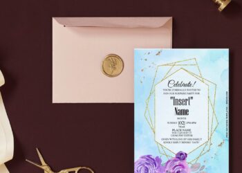 Free Editable PDF Stylish Geometric Purple Floral Invitation Templates