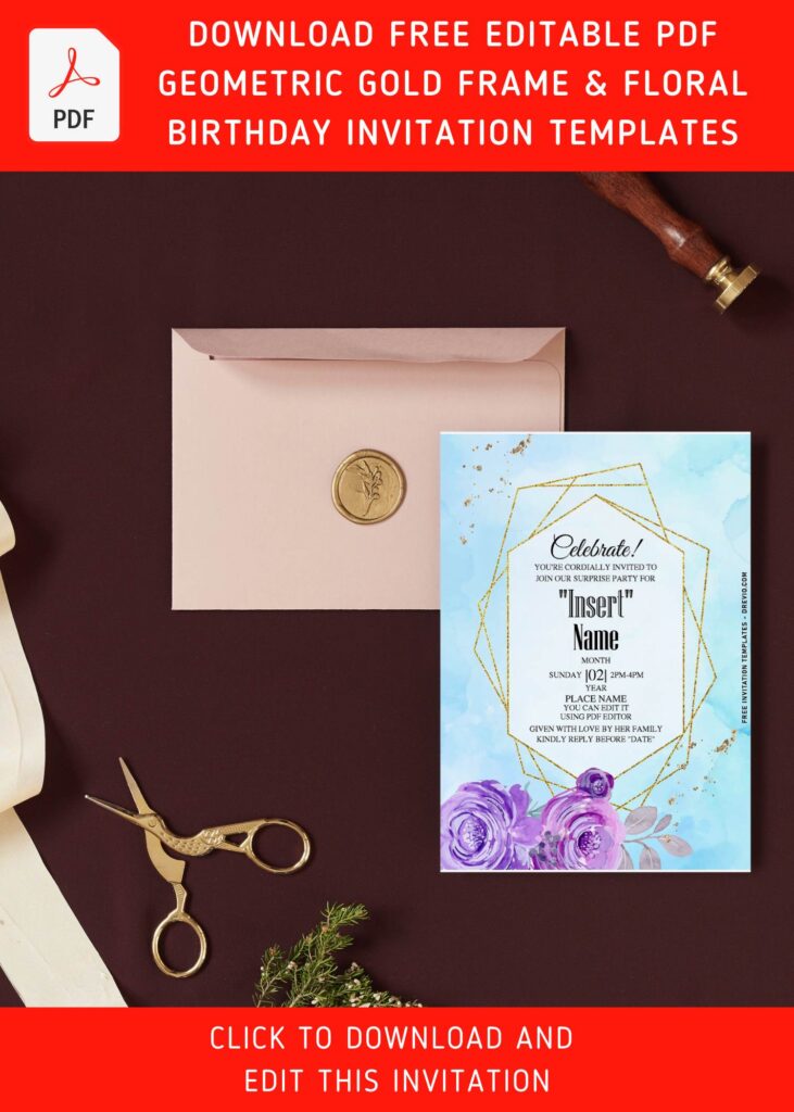 Free Editable PDF Stylish Geometric Purple Floral Invitation Templates