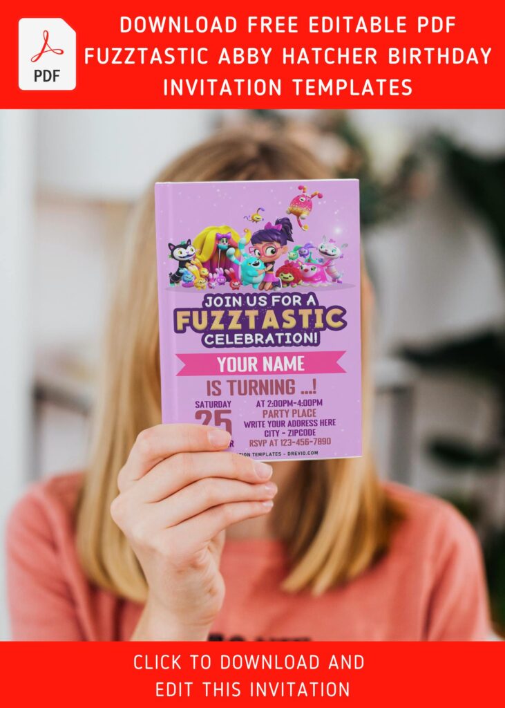 (Free Editable PDF) Fuzz-Tastic Abby Hatcher And Her Toy-Friends Birthday Invitation Templates with colorful text
