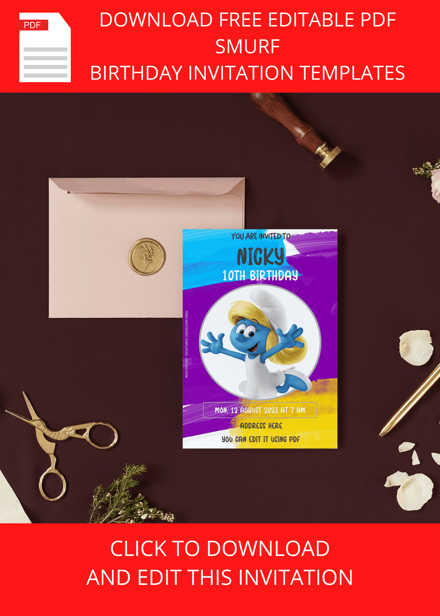 ( Free Editable PDF ) The Smurf Birthday Invitation Templates