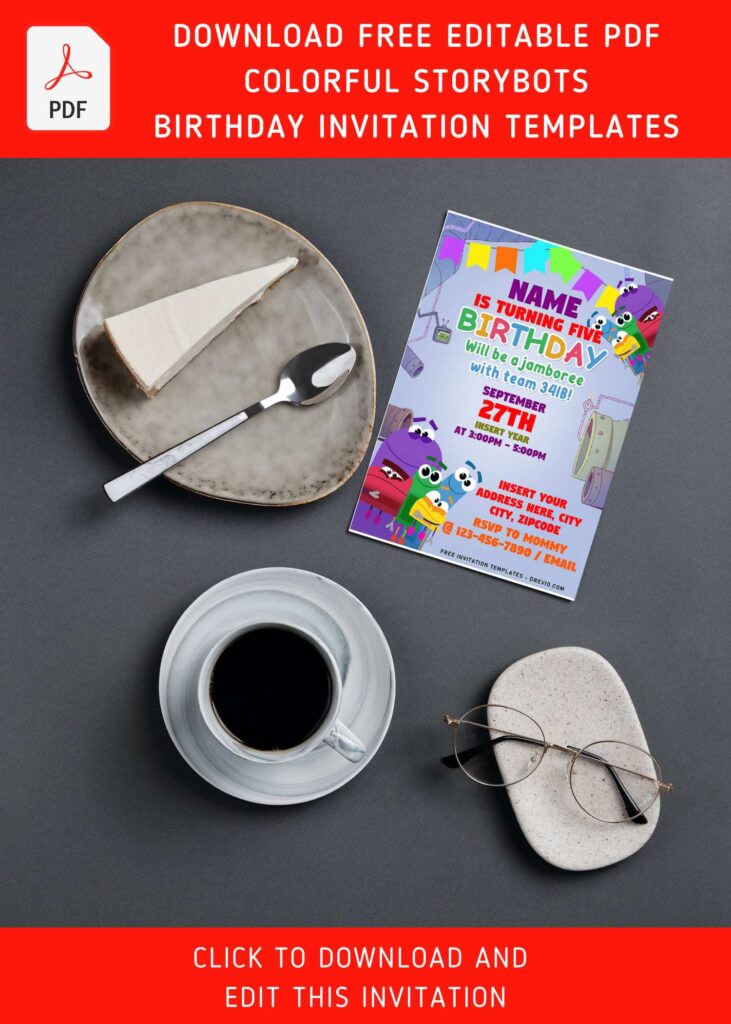 (Free Editable PDF) Friendly And Funny StoryBots Birthday Invitation Templates with portrait design