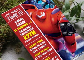 (Free Editable PDF) Fluffy Mr. Marshmallow Big Hero 6 Birthday Invitation Templates