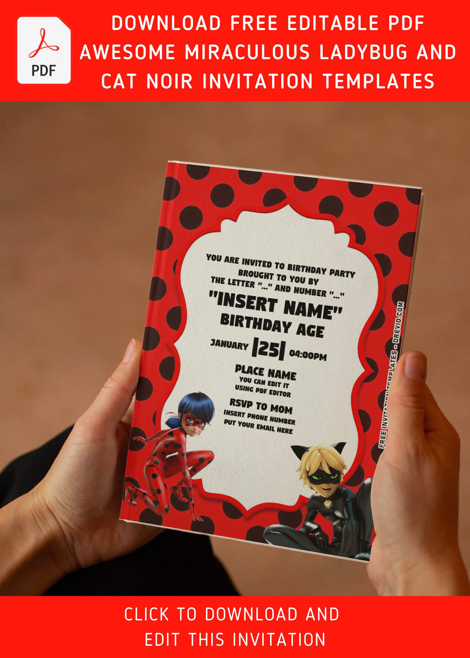Free 22+ Miraculous Ladybug Birthday Invites (Canva  Download) –  Updated