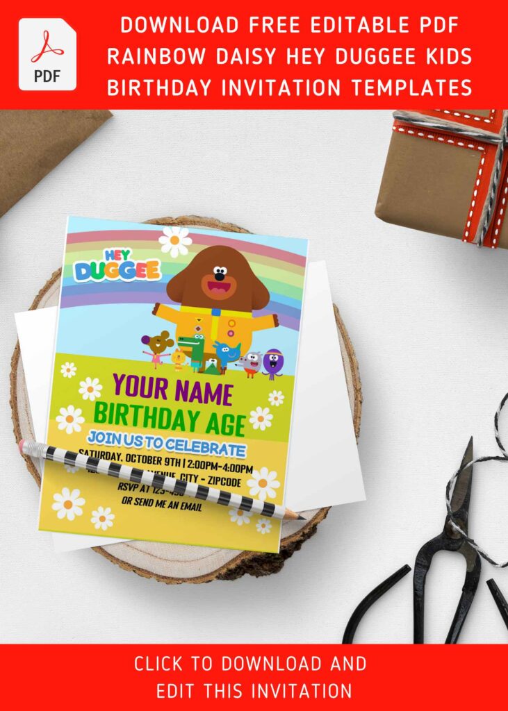 Free Editable PDF Adorable Garden Hey Duggee Birthday Invitation Templates