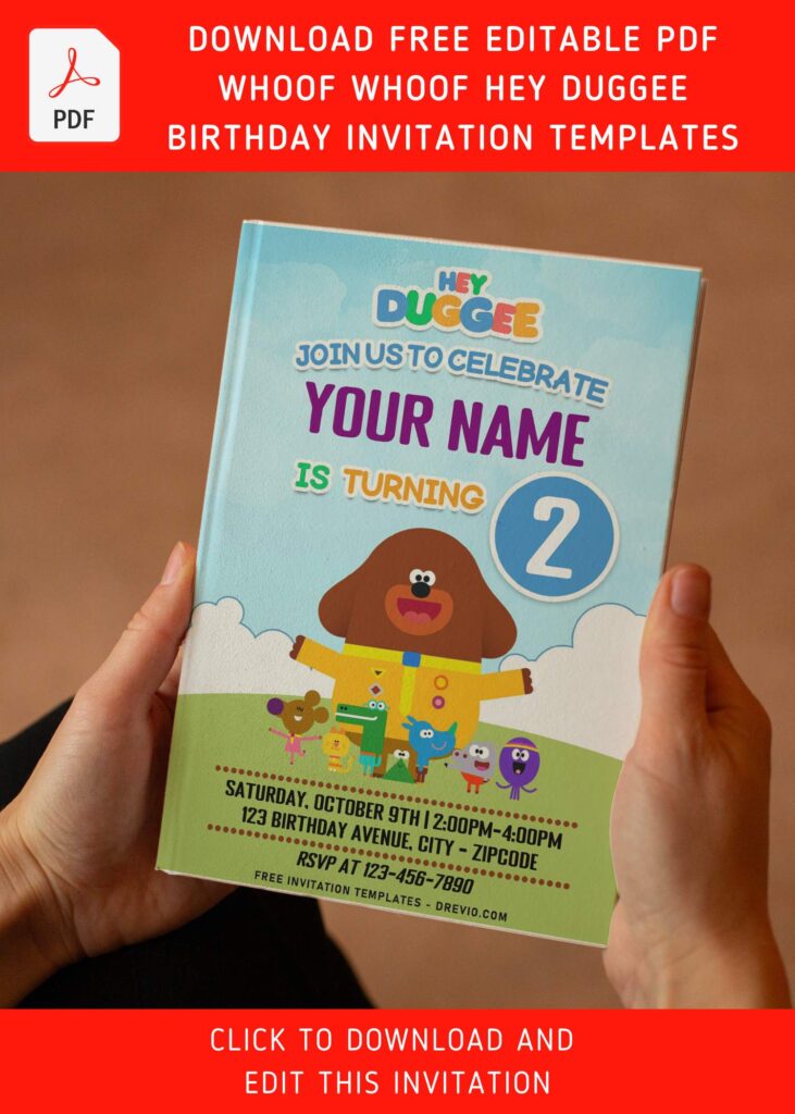 (Free Editable PDF) Whoof Whoof Hey Duggee Birthday Invitation Templates with adorable Norrie