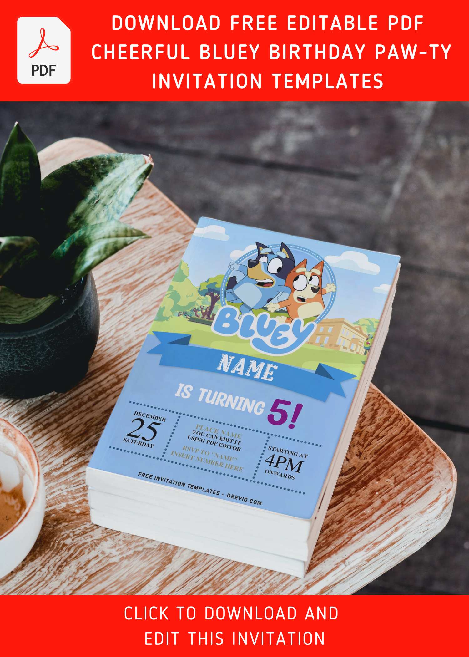 Free Editable PDF Cheerful Bluey Birthday Invitation Templates For Girls