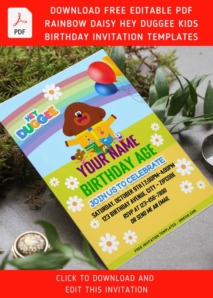 Free Editable PDF Cheerful Garden Hey Duggee Birthday Invitation Templates