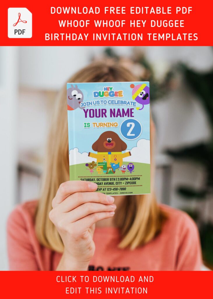 (Free Editable PDF) Whoof Whoof Hey Duggee Birthday Invitation Templates with cute Duggee