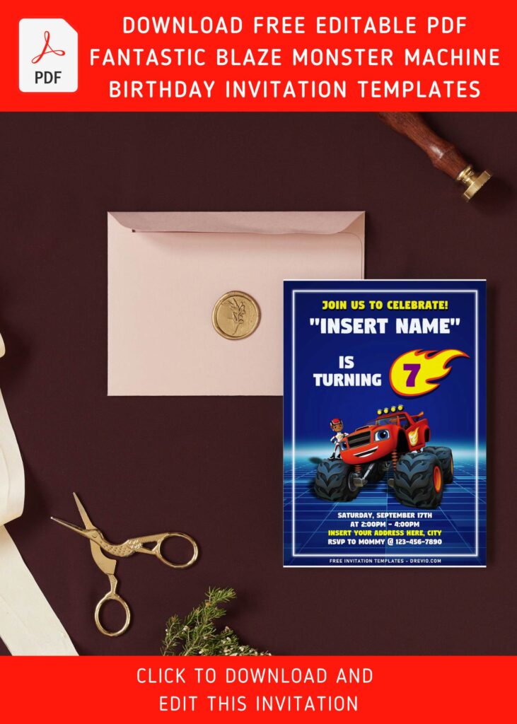 (Free Editable PDF) Fantastic Blaze & The Monster Machine Birthday Invitation Templates with Blaze and AJ