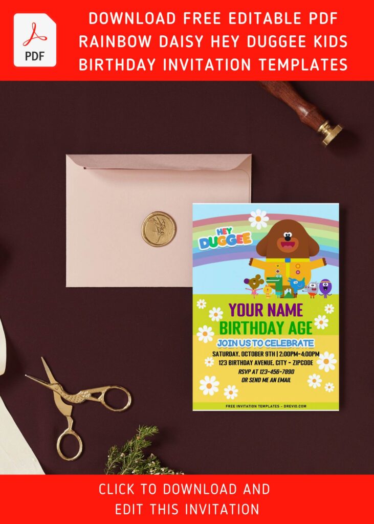 Free Editable PDF Cute Garden Hey Duggee Birthday Invitation Templates