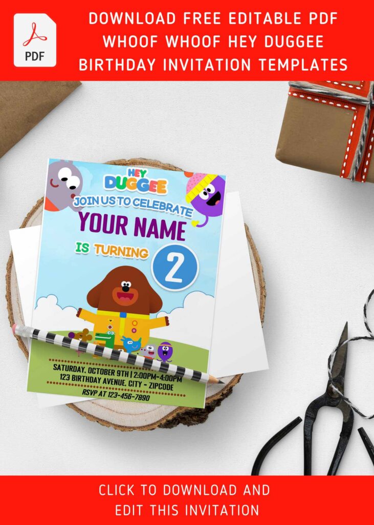 (Free Editable PDF) Whoof Whoof Hey Duggee Birthday Invitation Templates with editable text