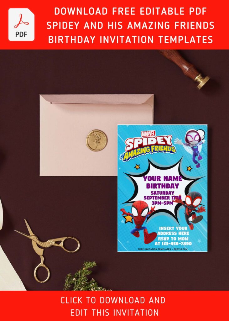 Free Editable PDF Cute Spidey And His Amazing Friends Birthday Invitation Templates