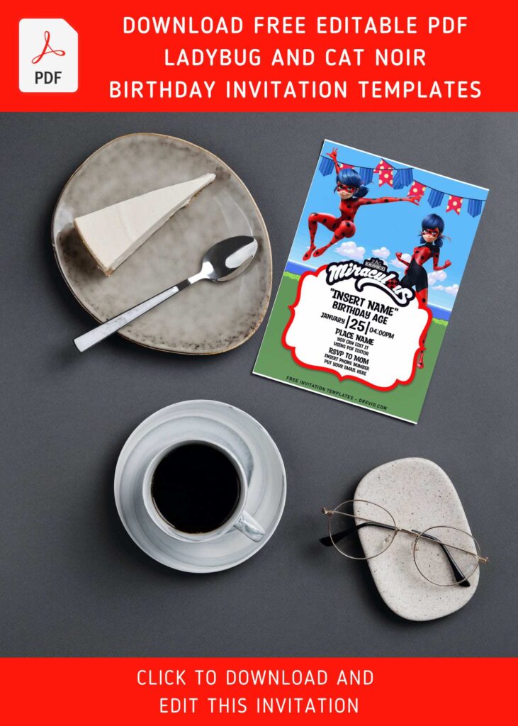 Free Editable PDF Epic Ladybug And Cat Noir Birthday Invitation Templates