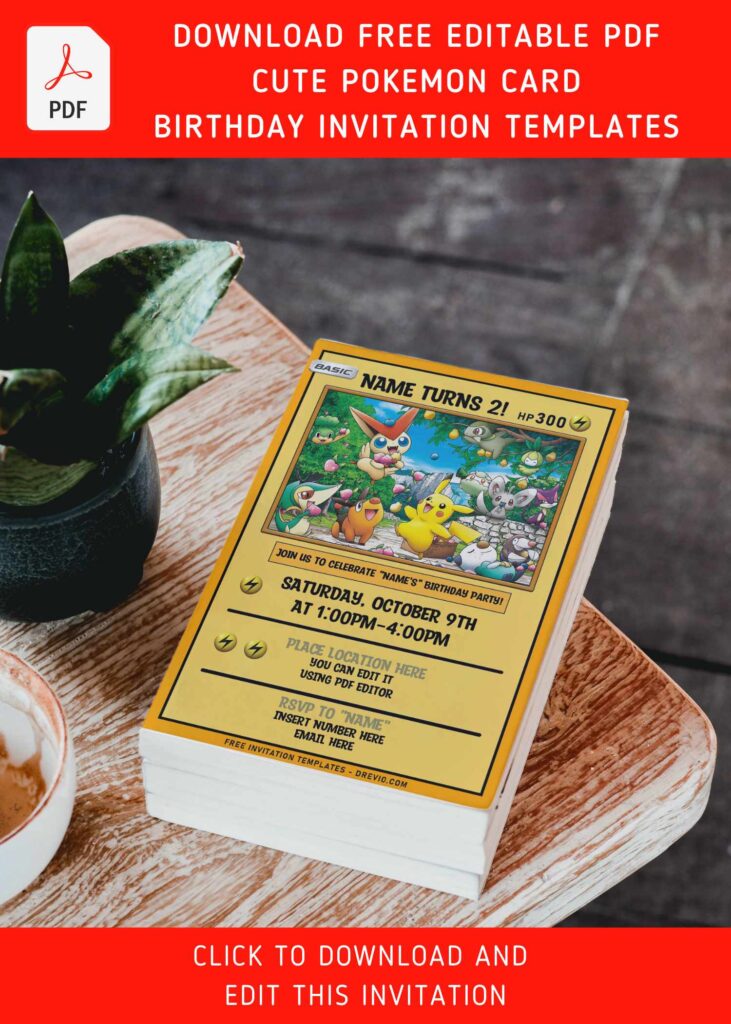 (Free Editable PDF) Cute And Awesome Pokemon Kids Birthday Party Invitation Templates with Piplup and Mewtwo