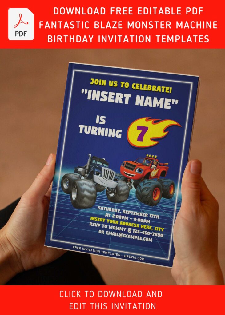 (Free Editable PDF) Fantastic Blaze & The Monster Machine Birthday Invitation Templates with editable text