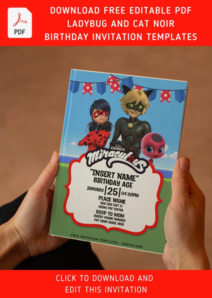 Free Editable PDF Fun Ladybug And Cat Noir Birthday Invitation Templates