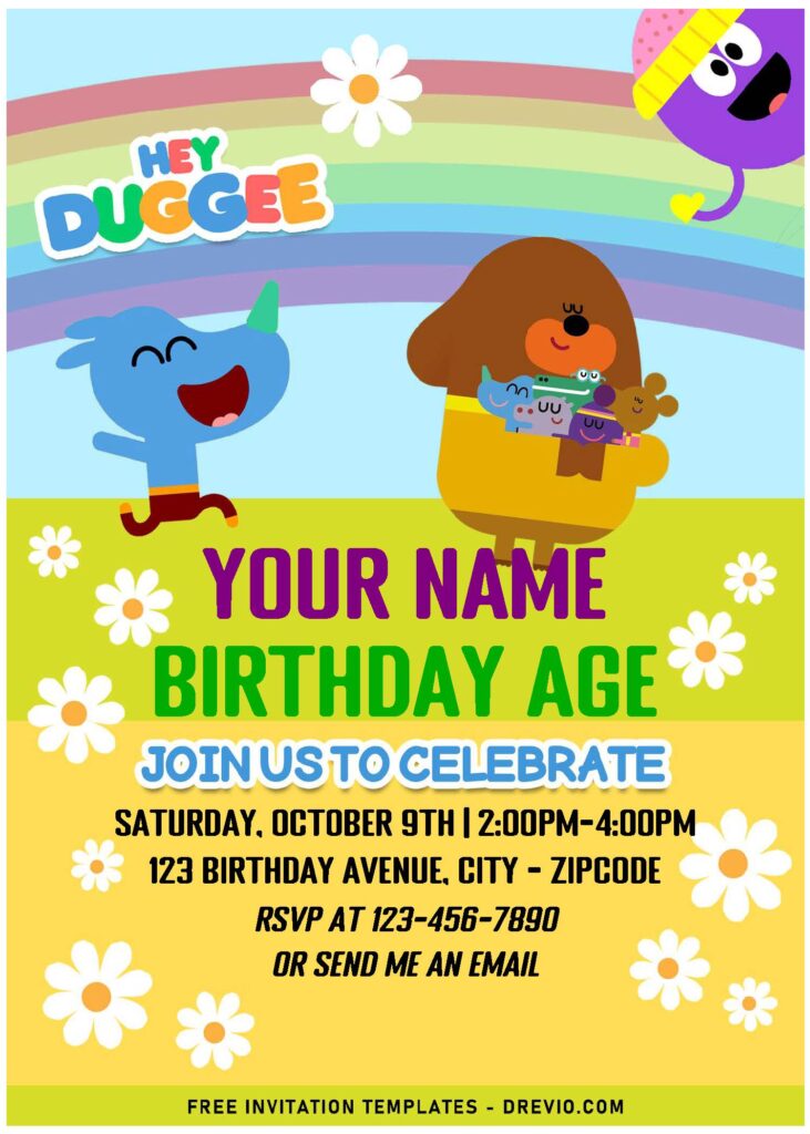 Free Editable PDF Garden Daisy Hey Duggee Birthday Invitation Templates