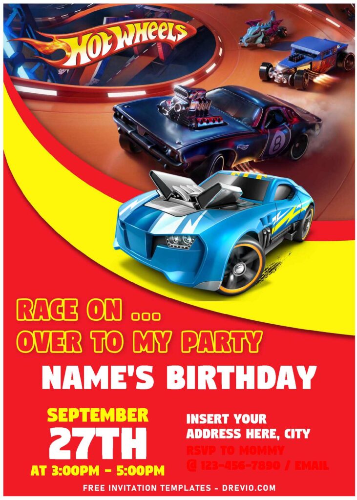(Free Editable PDF) Hot Wheels Wild Racer Birthday Invitation Templates with cool Hot wheels cars