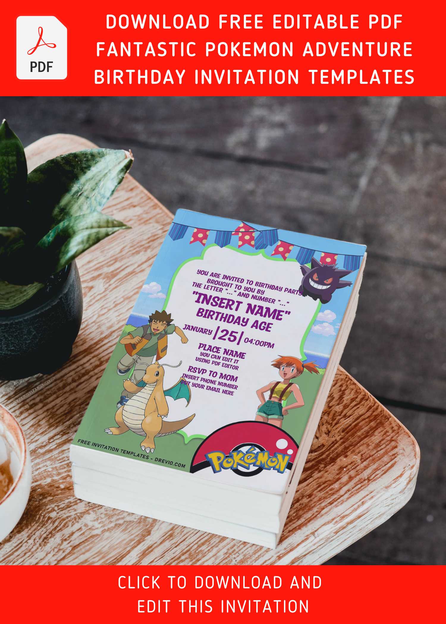 (Free Editable PDF) Fantastic Pokémon Adventure Birthday Invitation Templates