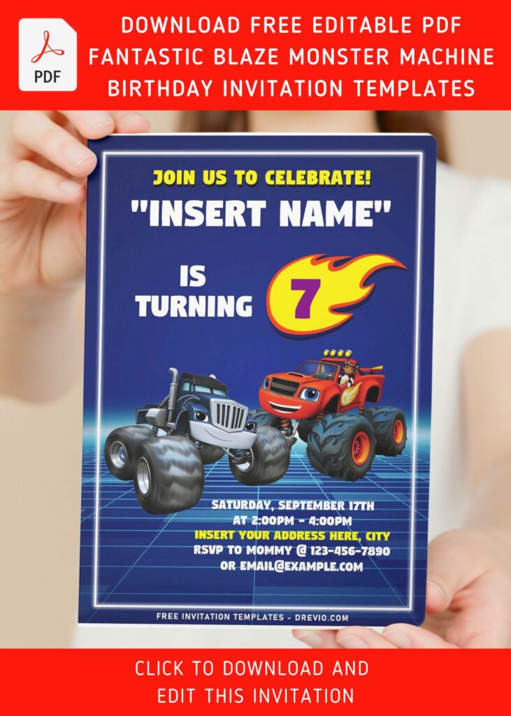 (Free Editable PDF) Fantastic Blaze & The Monster Machine Birthday Invitation Templates with colorful text