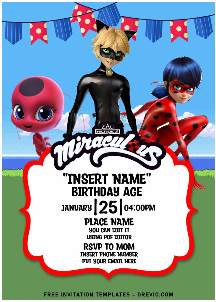 Free Editable PDF Miraculous Ladybug And Cat Noir Birthday Invitation Templates