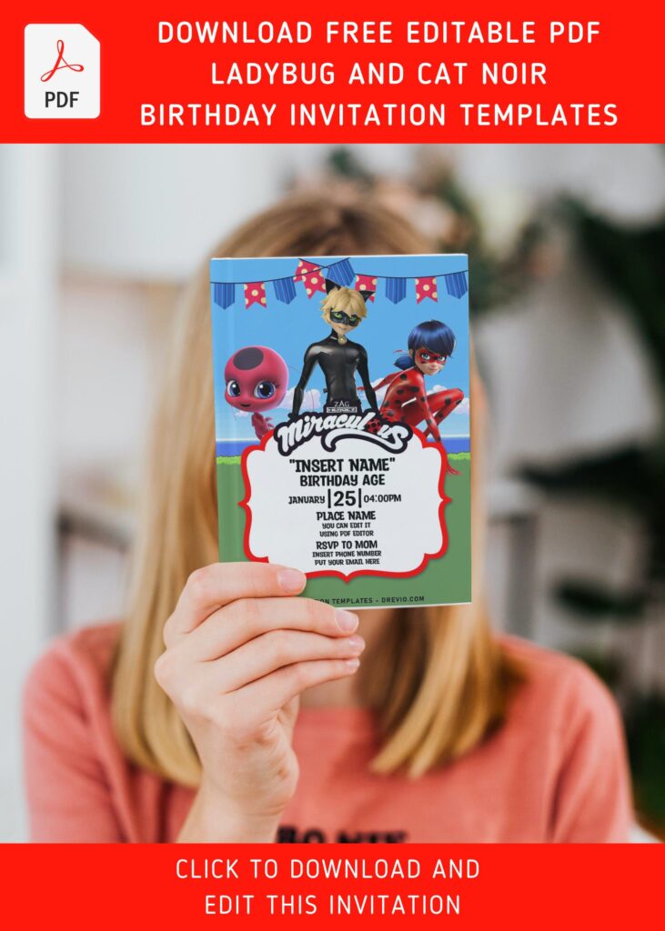 Free Editable PDF Miraculous Ladybug And Cat Noir Birthday Invitation Templates For Boys