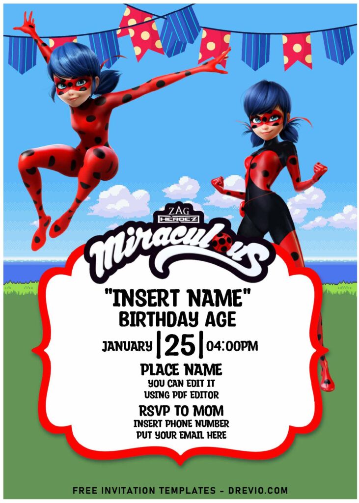(Free Editable PDF) Super Fun Ladybug And Cat Noir Birthday Invitation Templates