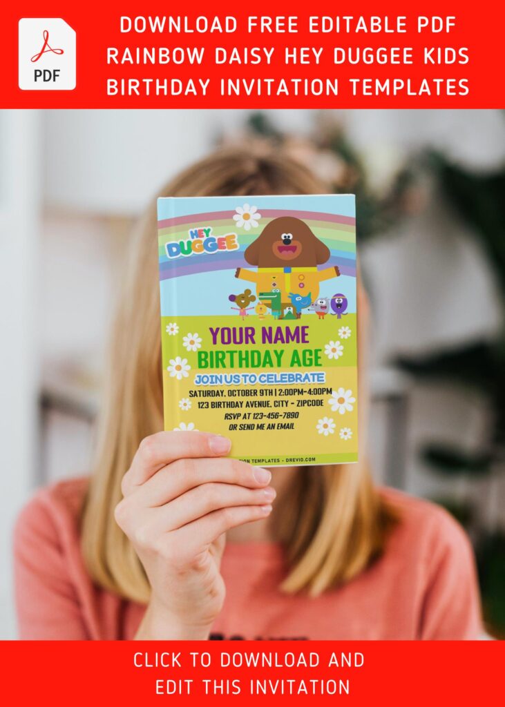 Free Editable PDF Rainbow Hey Duggee Birthday Invitation Templates