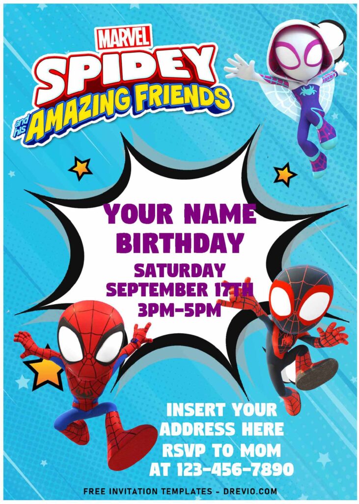 Free Editable PDF Spidey And His Amazing Friends Birthday Invitation Templates For Kids