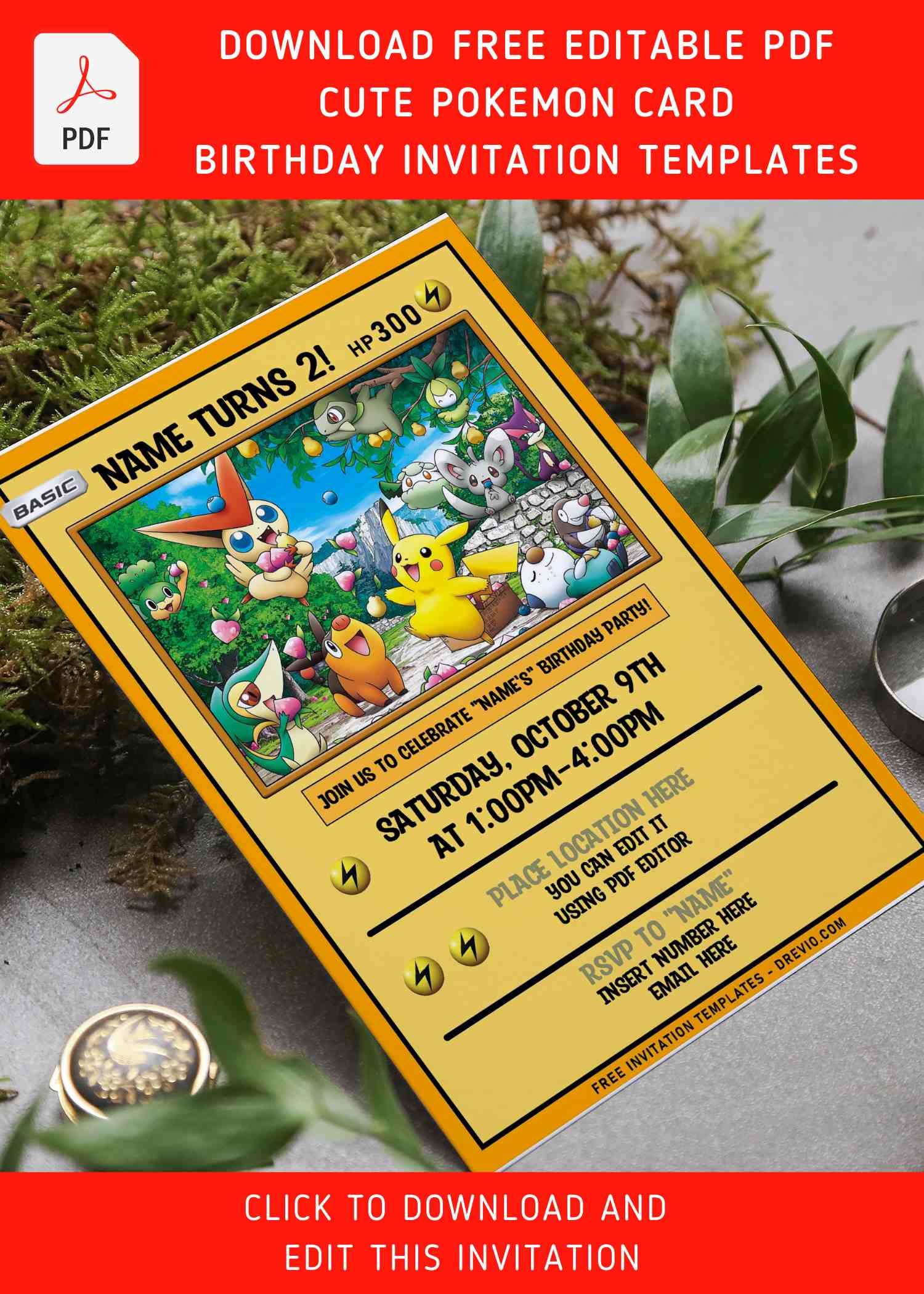 pokemon card birthday invitation Gouging Fire Invitation Template main image 0